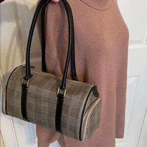 Liz Claiborne Barrel Style Plaid Shoulder Bag - Black and Gray